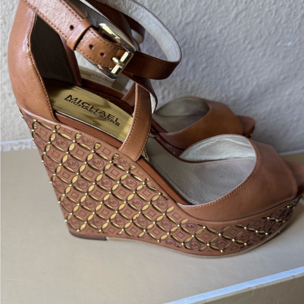 Size 9, 5 inches height- Michael Kors Brown Wedge Sandals